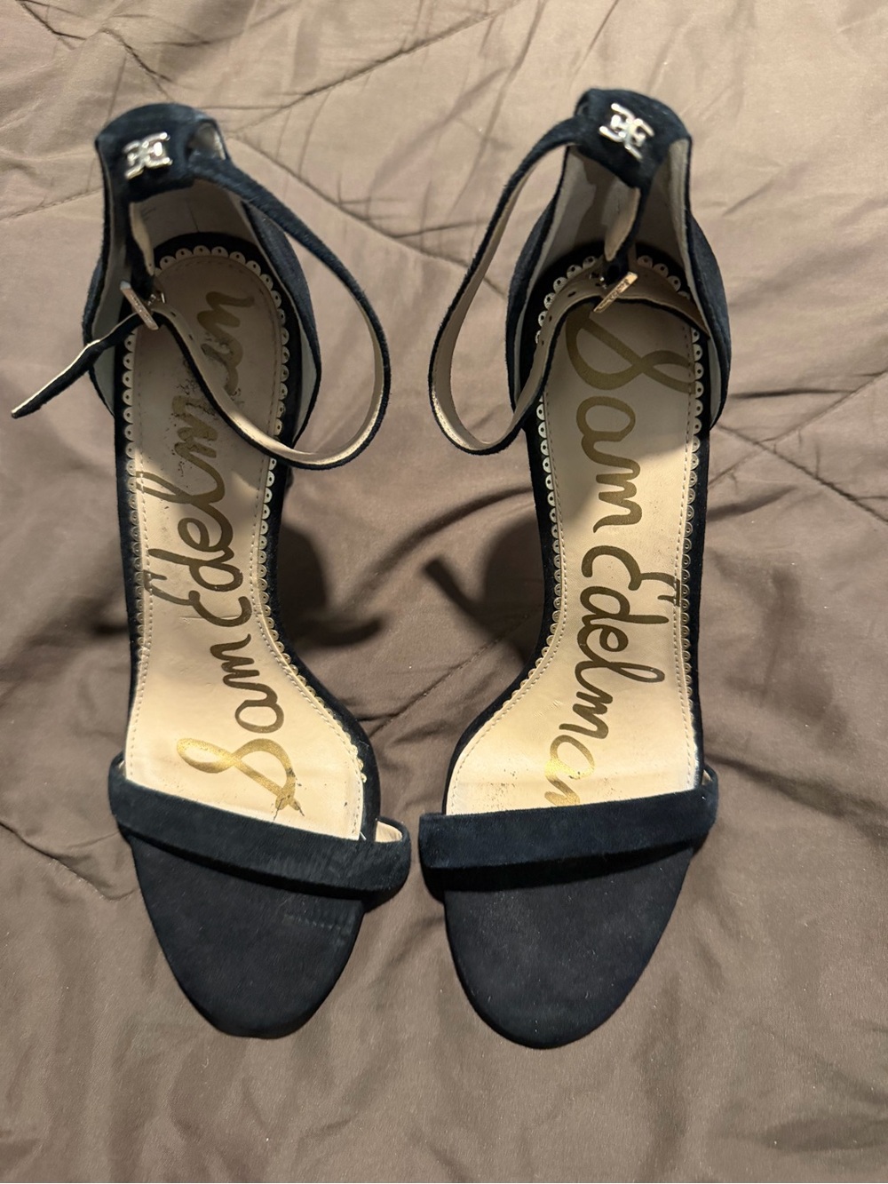 Sam Edelman Navy Suede Ankle-Strap Stiletto Sandals